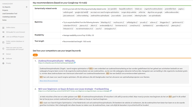 concurrentieanalyse in Semrush